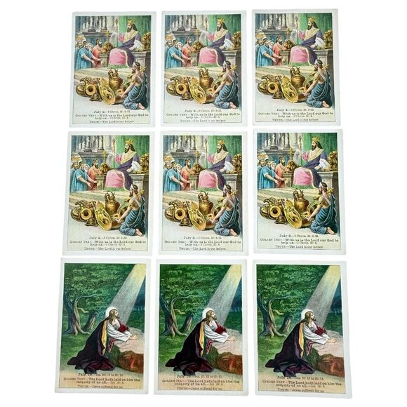 Antique 1905 Bible Lesson Picture Cards David C Cook Lot of 9 July 2 and July 16 - Picture 1 of 9